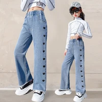 teenage girls jeans 2022 spring autumn casual fashion loose blue kids leg wide pants school children trousers 6 8 10 12 14 years