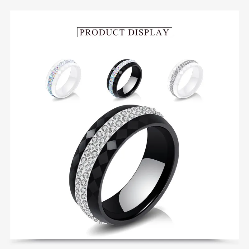 

Новинка 2022, керамическое женское кольцо со стразами от Swarovski, черно-белое инкрустированное цирконием ювелирное изделие, оптовая продажа, подходит для женщин