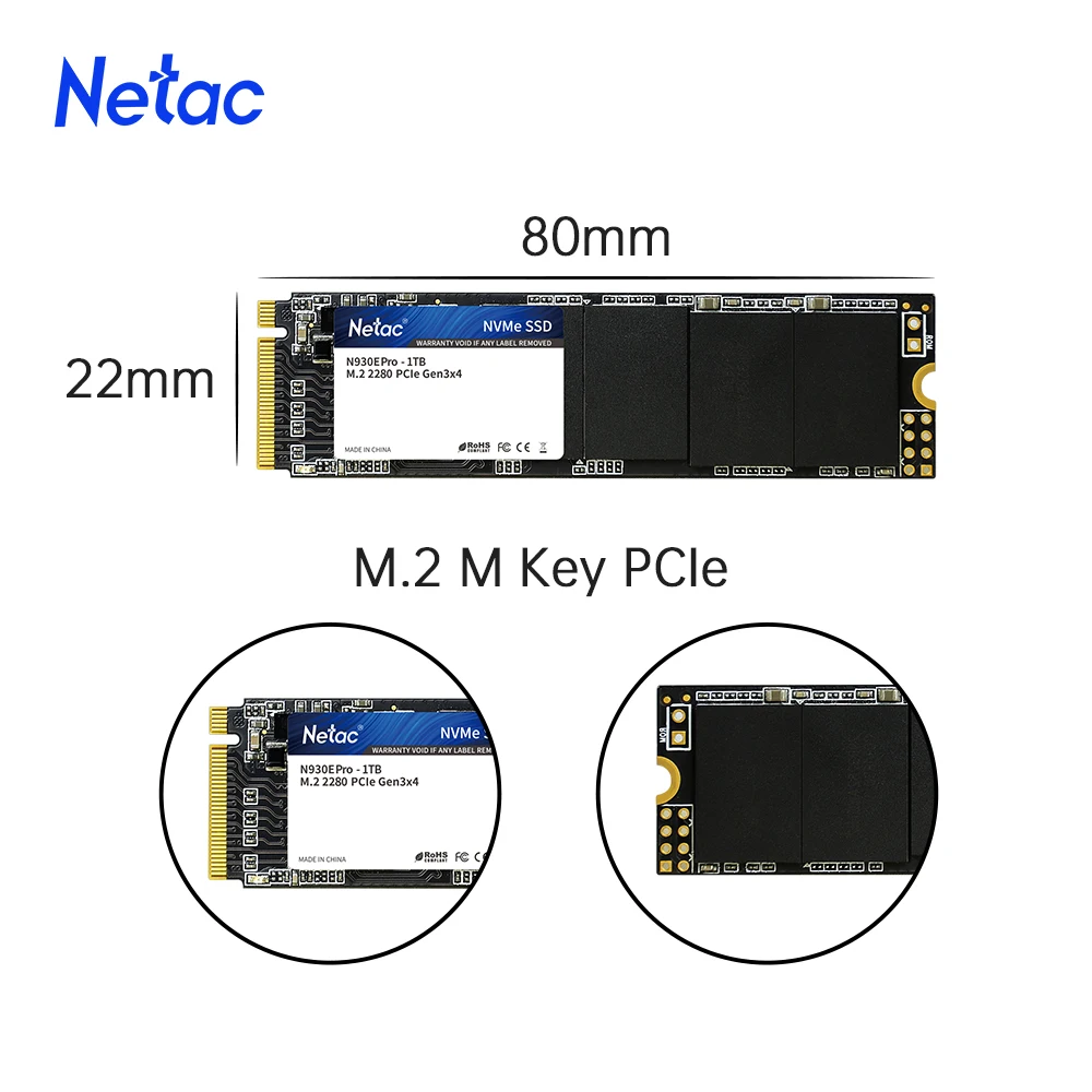 Netac M2 SSD NVMe 128 ГБ 256 512 1 ТБ 500 250 960 PCIe M.2 2280 Жесткий диск Внутренний твердотельный для