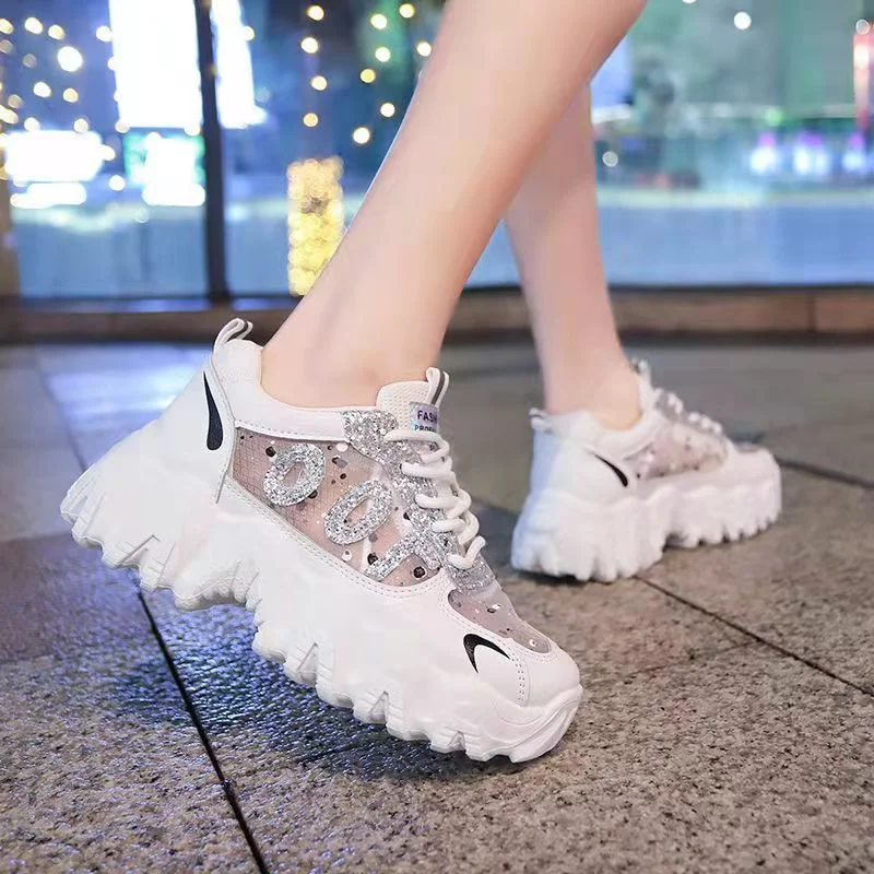 

Classic Chunky Sneakers for Women 2022 Summer Women's Mesh Fabric White Sport Shoes Breathable Ladies Lace Up Daddy Shoes