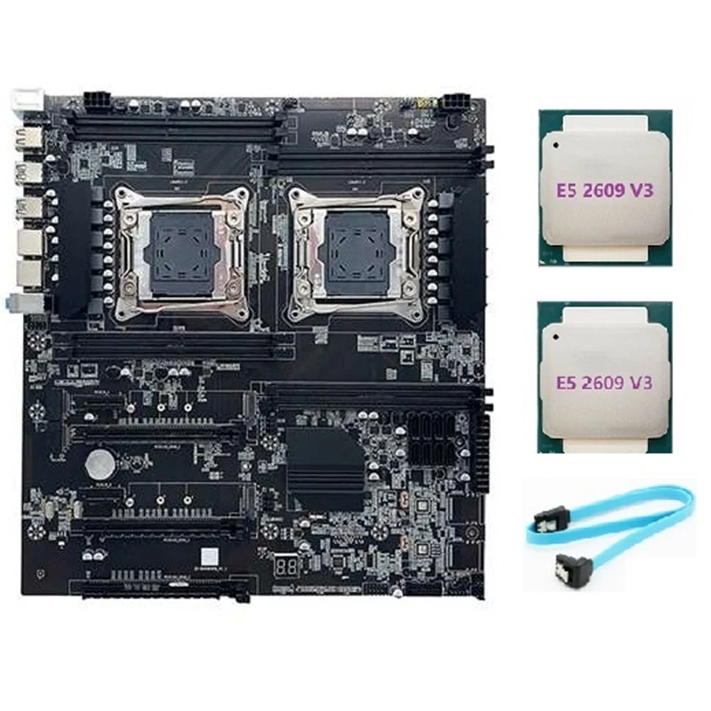 

X99 Dual-Socket Motherboard LGA2011-3 Dual CPU Support RECC DDR4 Memory with 2XE5 2609 V3 CPU+SATA Cable