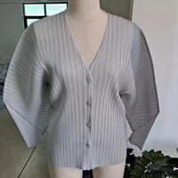 miyake pleated top womens 2022 spring and autumn new v neck single breasted cardigan casual all match design sense small coat
