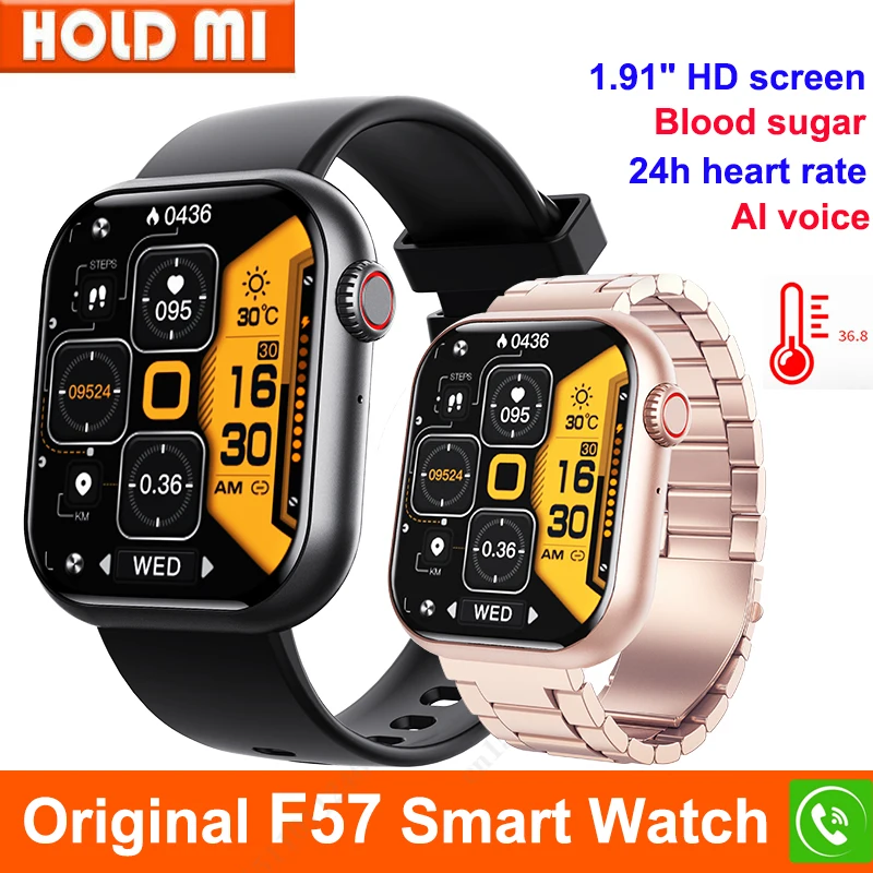 

F57 Smart Watch Bluetooth Call 1.91 Inch Blood Glucose Heart Rate Monitor Body Temperature Sport Fitness Smartwatch Android Ios