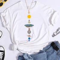 2022 new eight planets printed famale cotton t shirt casual short sleeve high quality soft top womens tee pullover 5colors