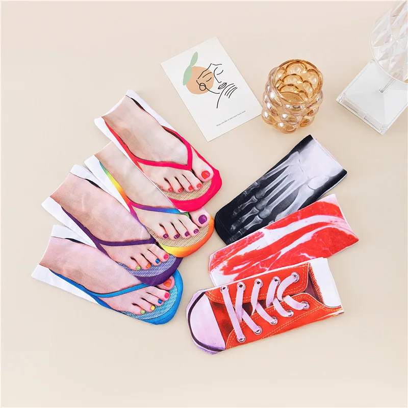 

New Hot Funny Unisex Socks Fashion Cute 3D Printing Low Tube Men Women Ankle Sokken Kawaii Cartoon Cotton Flip Flop Sukka