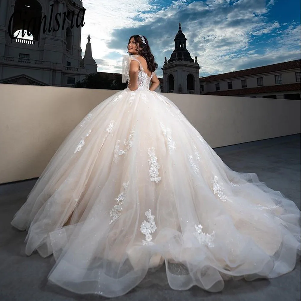 

Бальное платье 2023, платья для Quinceanera, с открытыми плечами, с 3d-аппликацией, Тюлевое длинное платье для выпускного вечера, с молнией на спине, ...