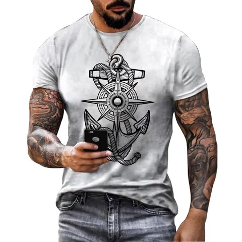 Футболка мужская с 3D-принтом, свободная рубашка с коротким рукавом, в стиле ретро, с парусным лодочным компасом, в стиле унисекс