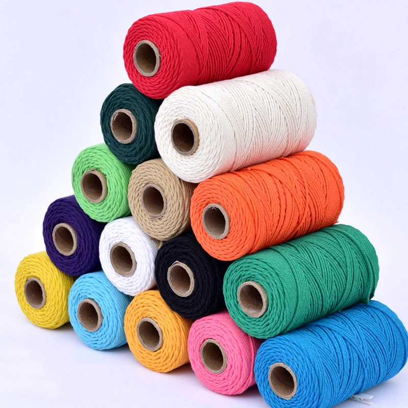 100 м 4 мм шнур для макраме хлопковая веревка поделки цветной с нитью витой шпагат
