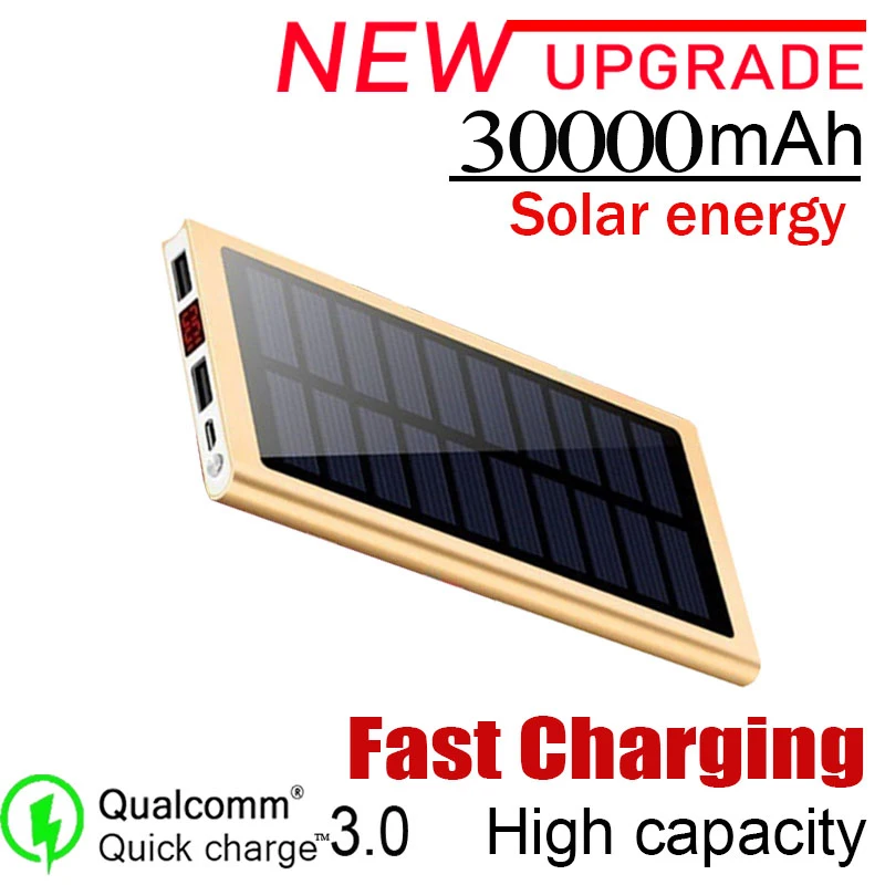 

30000mAh Slim Solar Power Bank Charging Portable 2USB Outup Outdoor Travel External Battery for Laptop iPhone Xiaomi