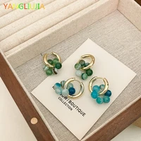 titanium steel stone beads earrings retro fashion elegant temperament luxury earrings women jewelry party accessories