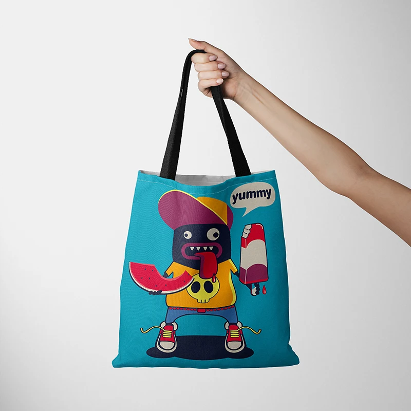 

Women Shopping Bag Cartoon Reusable Female Canvas Tote Bag College Handbags Large Shoulder Shopper Bag For Women Bolsos