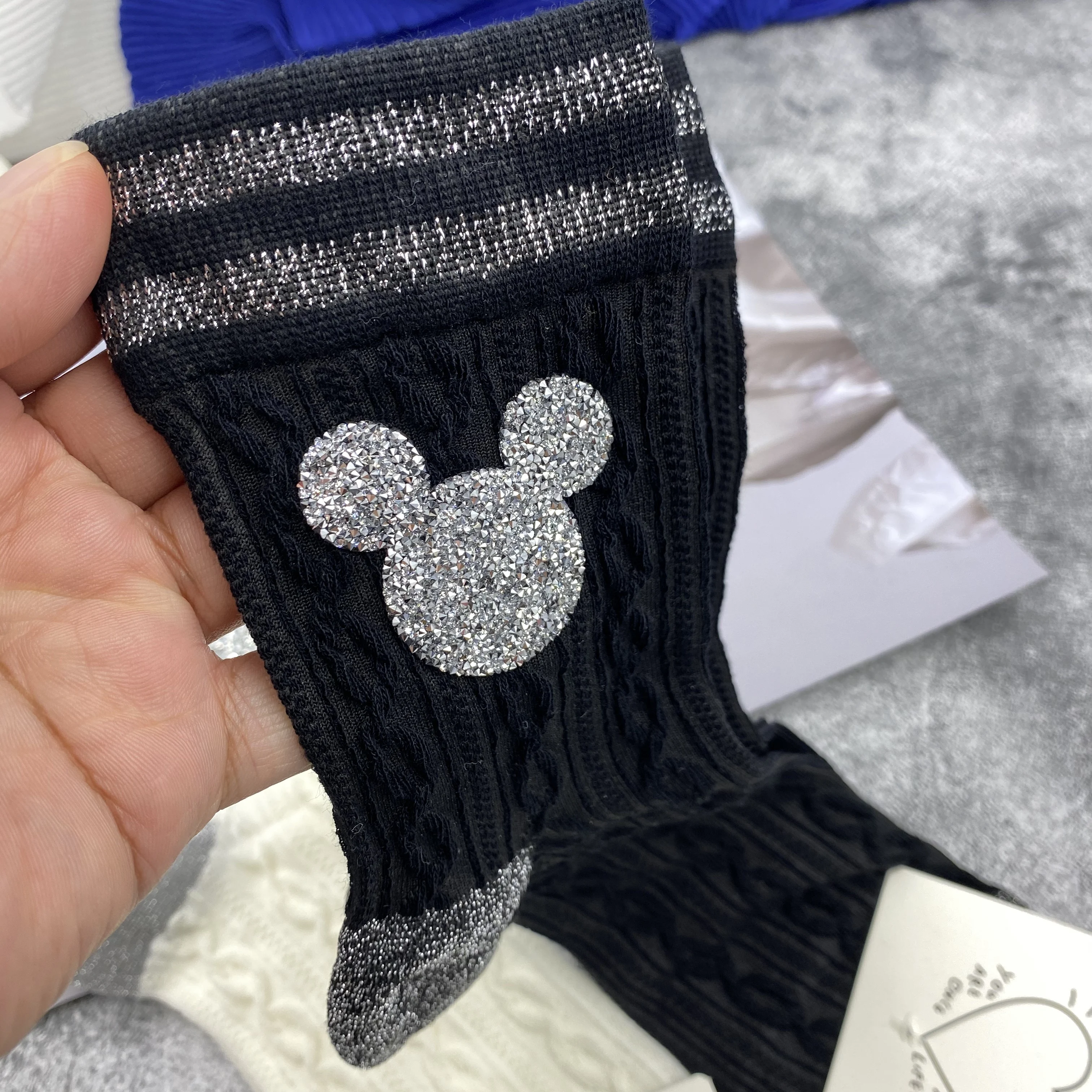 Bright Drill Silver Silk Striped Spring Summer Women Socks 2023 New All-match Net Red Casual Students Middle Tube Stockings