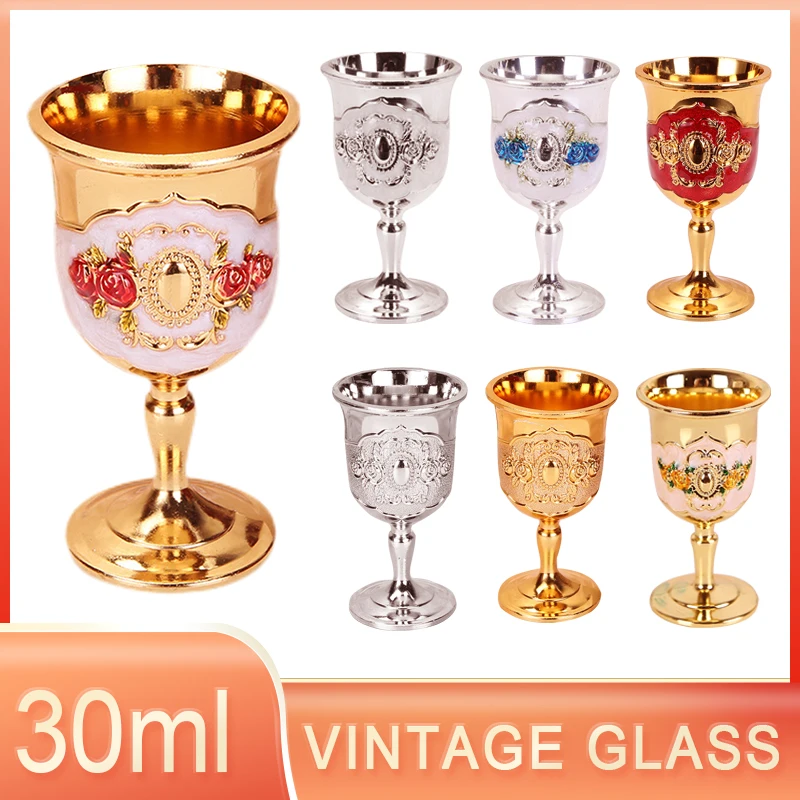 

30ML Metal Wine Glasses Retro Wine Cup Goblet Vintage European Style Champagne Cocktail Glasses Bar Home Decor Drinkware Gift