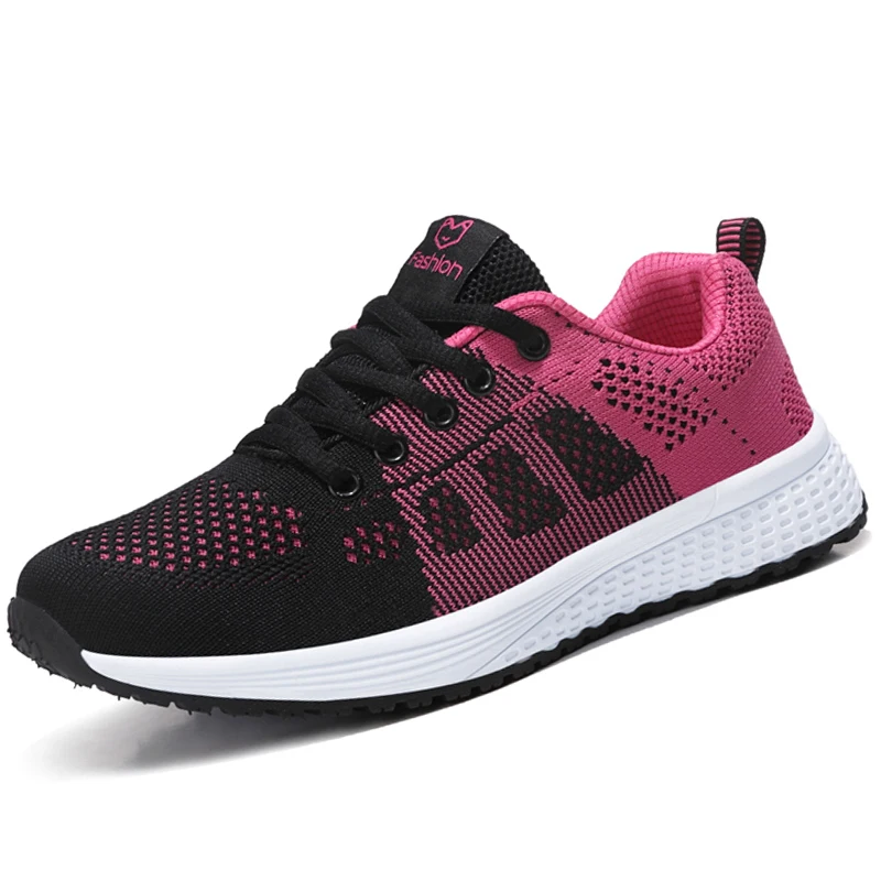 Women Casual Shoes Breathable Walking Mesh Lace Up Shoes Pink Black White tenis zapatillas de mujer Women's Vulcanized Shoes