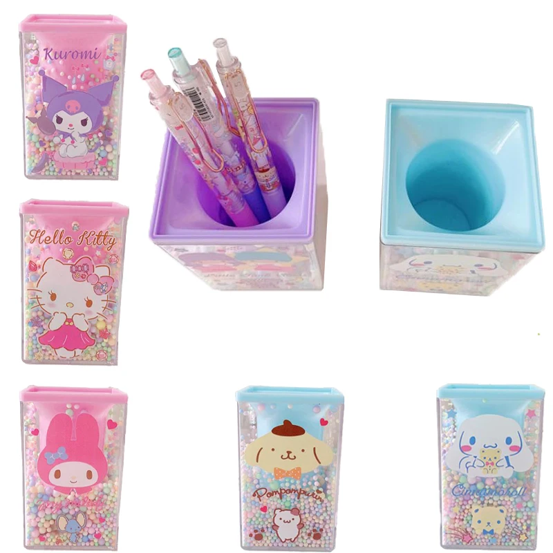 

11CM Sanrios Cute Kawaii Japanese Kuromi Mymelody Cinnamoroll Cartoon Pen Holder Fantasy Color Desktop Pen Holder Storage Box