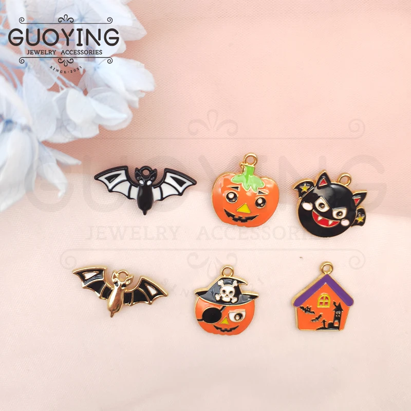 10pcs Alloy Charm Halloween Series Pumpkin Bat Earring Pendant DIY Keychain Necklace Charm Kawaii Pendant Earrings