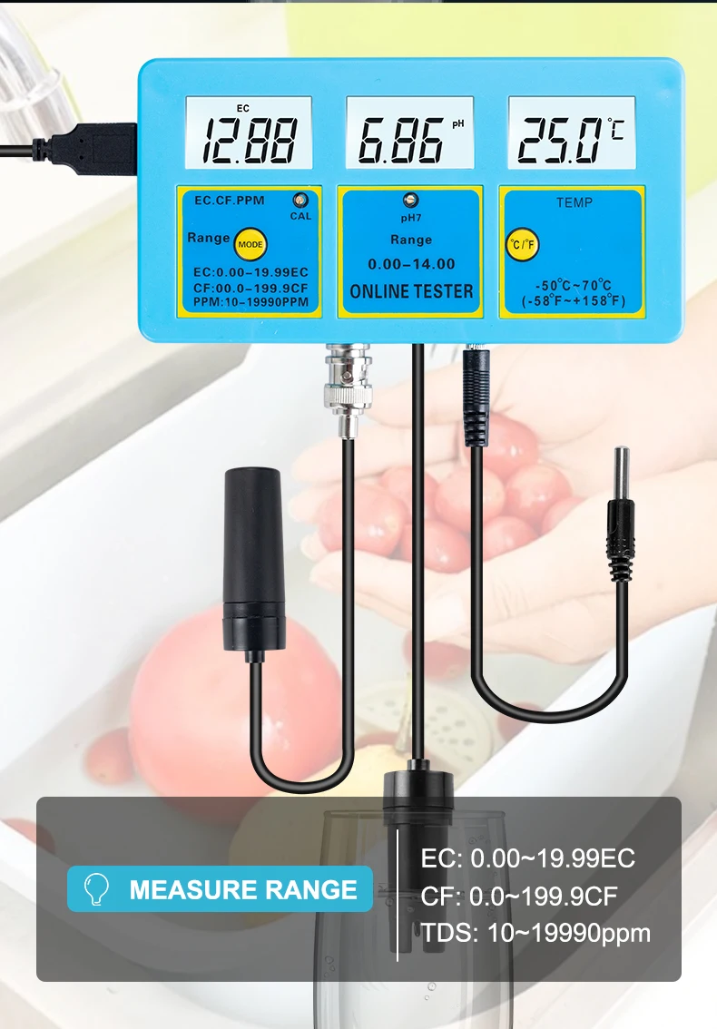 Multi-parameter 5 in 1 PH EC CF TDS Temp Tester Meter Water Quality Monitor Analysis Tool for Aquarium 40%OFF |