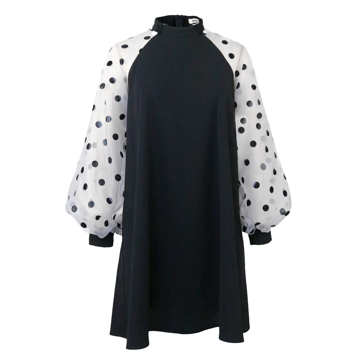 Plus Size Women's Dress Stand Collar Lantern Sleeve Polka Dot Dress Daily Commuting Comfortable Raglan Sleeve A-line Dress