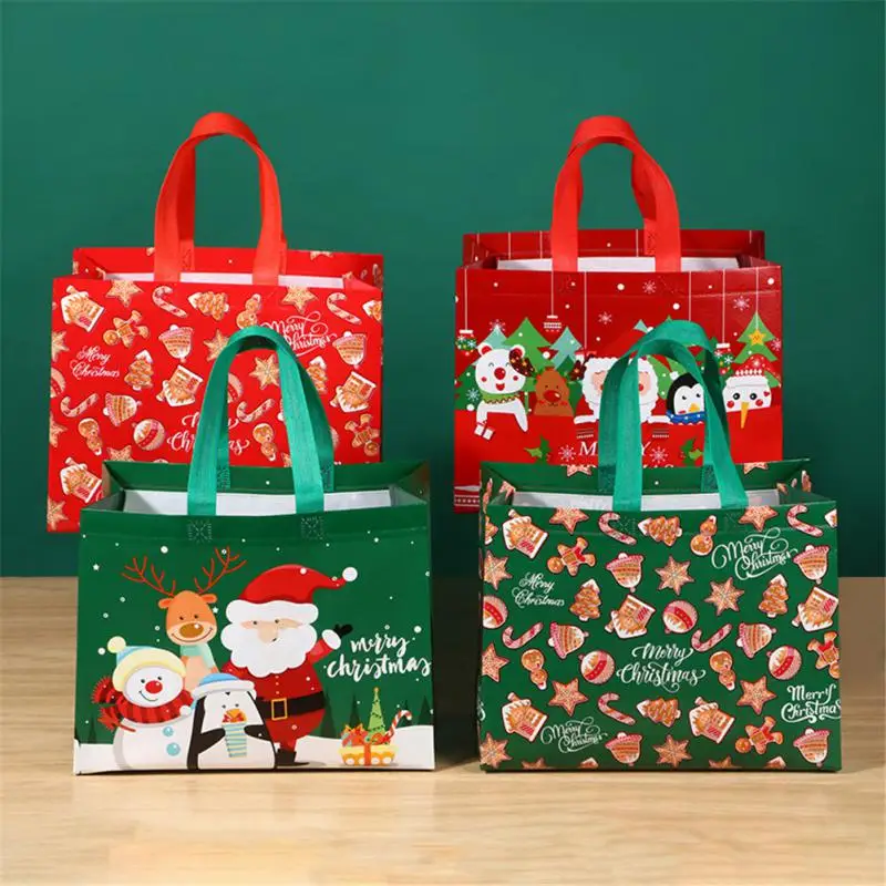 

Рождественская Нетканая Сумка-тоут 32*25*17 см, Сумка с мультяшным Санта-Клаусом, складная сумка для хранения со снеговиком, сумка для рождеств...