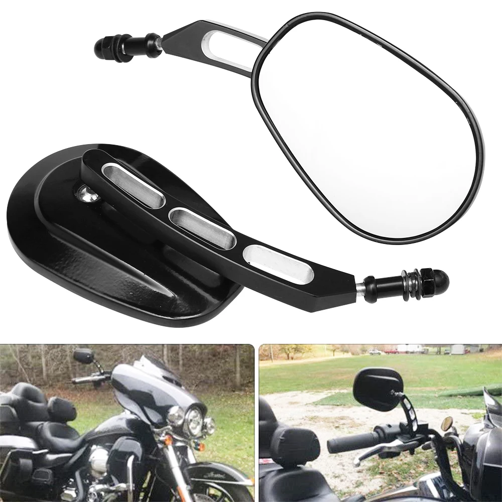 

Motorcycle Black Rear View Side Mirrors For Harley Road King Touring Street Bob FXDB Fatboy Iron 883 Sportster 1200 Dyna Softail