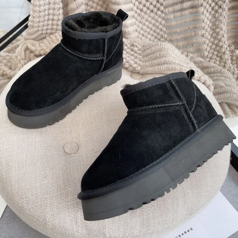 AUSTRALIA 2022 New Hot Cow Suede Leather Women Warm Plush Lined Winter Mini Ankle Platform Snow Boots Flat Waterproof