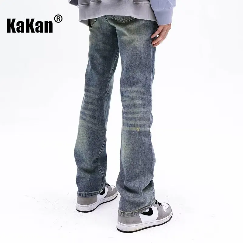Kakan - New Vintage High Street Distressed Jeans for Men, Washed Slim Fit Small Foot Straight Leg Jeans K33-968733