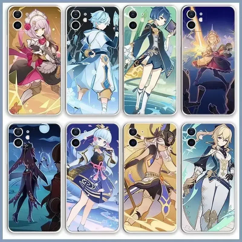 Модный силиконовый мягкий чехол Genshin Impact Genius Invokation TCG с картинками для iPhone 11-14Pro