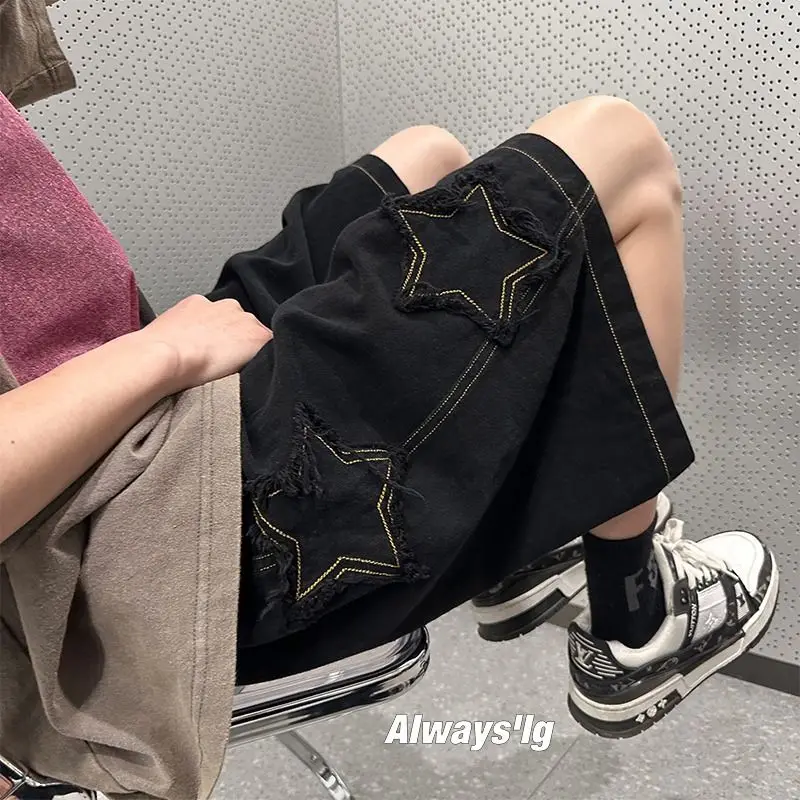 Star Patchwork Shorts Men Women Vintage Denim Summer Basic Simple All-match High Waist Leisure Ulzzang Streetwear Chic Shorts
