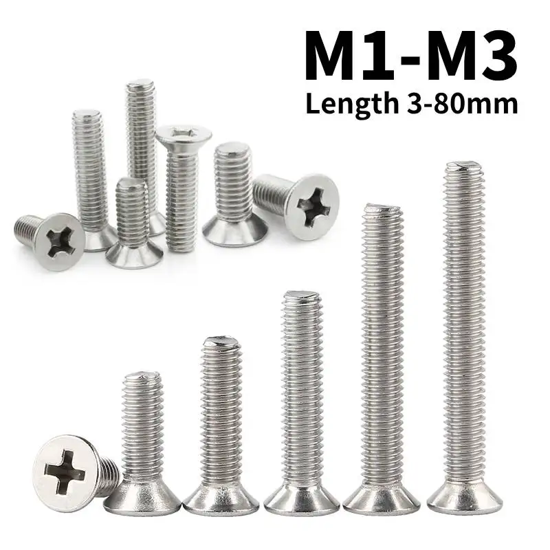 

KM 304 Countersunk Stainless Steel Flat Head Screws M1 M1.2 M1.4 M1.6 M2 M2.5 M3 Cross Flat Head Bolts Machine Screws