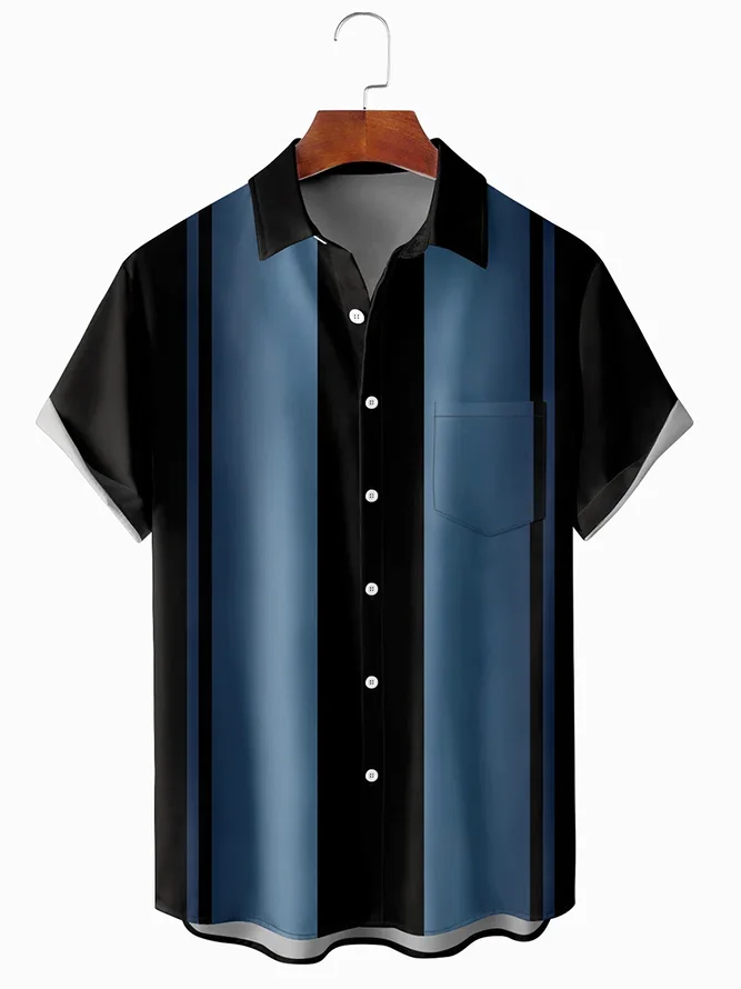 

Men's Geometric Print Casual Breathable Hawaiian Short Sleeve Shirt blue
