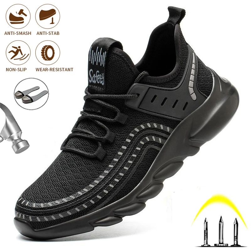 

Men's Puncture-Proof Anti-smash Safety Shoes Steel Toe Cap Non-slip Outdoor Working Shoes Indestructible Breathable Safety Shoes