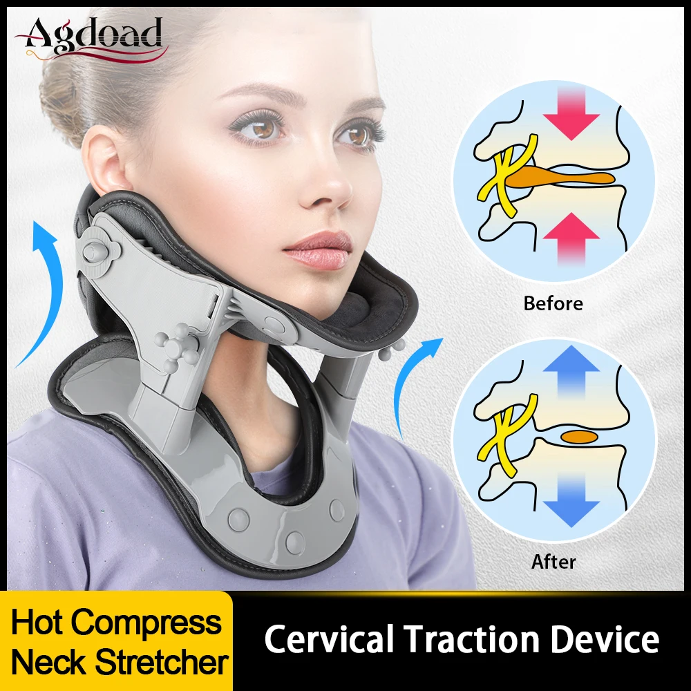 

AGDOAD Cervical Traction Device Hot Compress Neck Correction Cervical Spine Stretching Neck Collar Brace Support Pain Relief