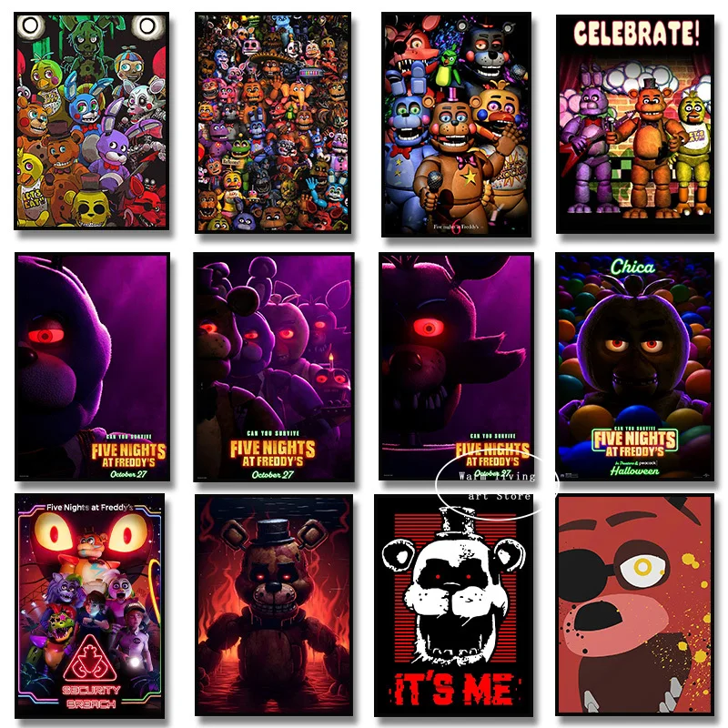 Fnaf Five-night-At-Freddys Anime Game Poster and Print Canvas Painting  Cartoon Bear Wall Art Picture for Room Home Decor Cuadros - AliExpress