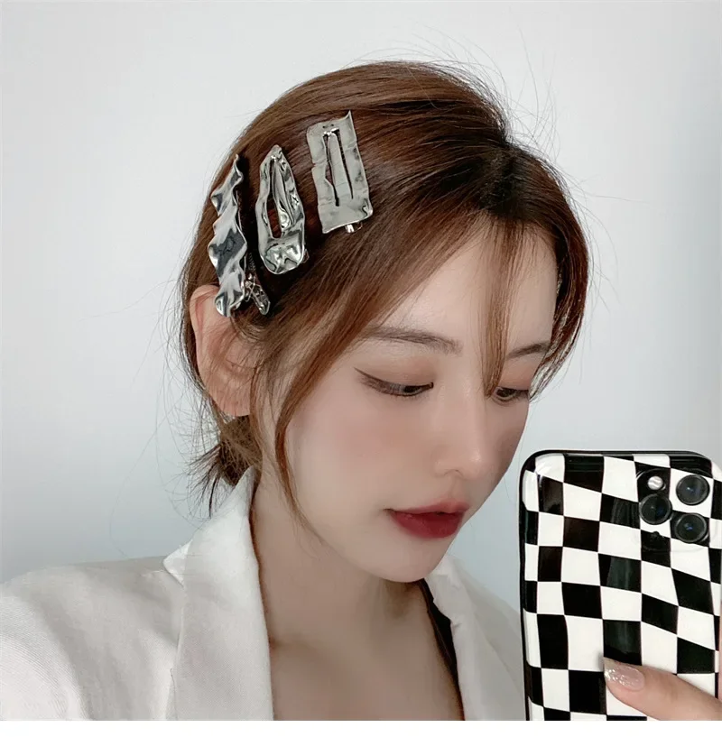 Новые модные волнистые металлические заколки для волос девочек геометрические