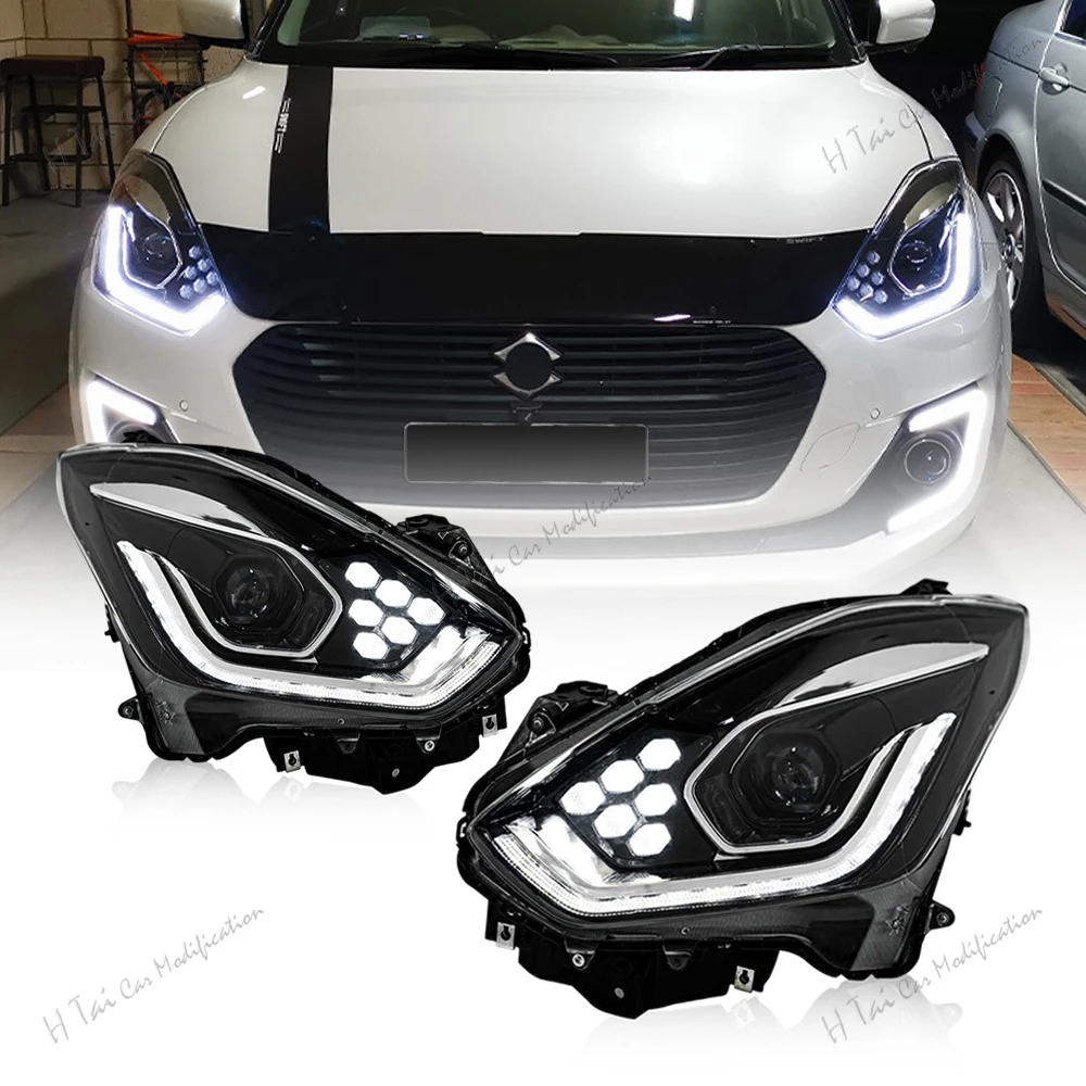 Фото Пара светодиодных фар для Suzuki Swift 2017-2024, передние фары в сборе, дневные ходовые огни, ближний и дальний свет, указатели поворота, автомобильные световые блоки. №1