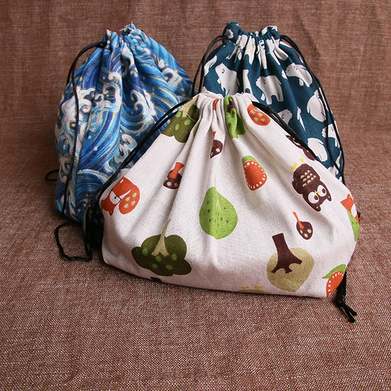 

Drawstring Lunch Bag Bento Tote Pouch Portable Childre Tableware Storage Bag
