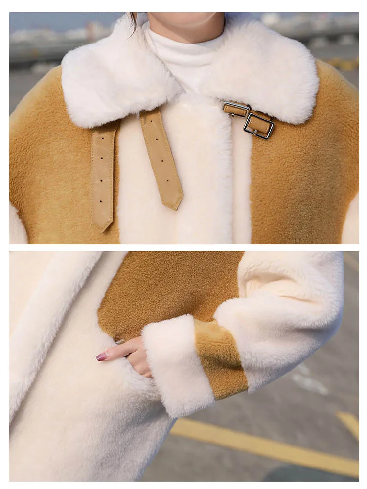 Autumn New Style Granular Sheep Shearing Coat Women's Coat Korean Loose Mid-length Female Imitation Lamb Wool Coat Jackets F1420