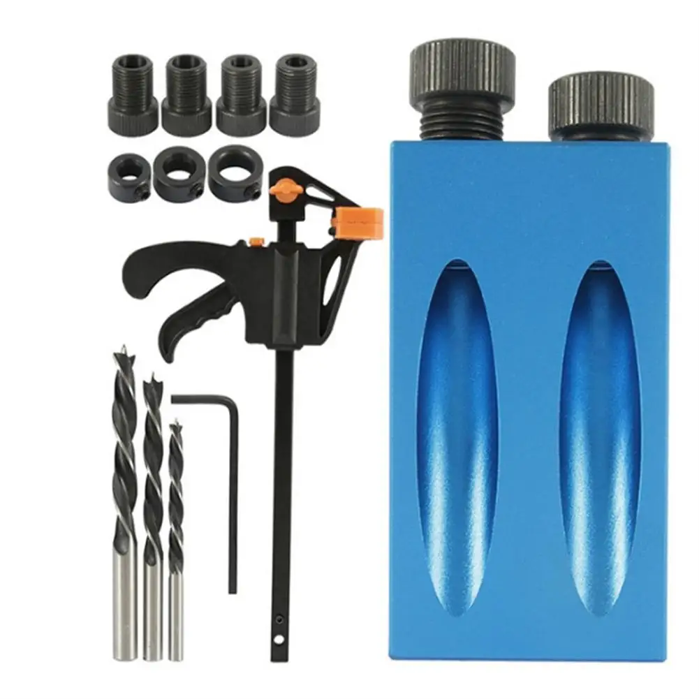 

15-Degree Woodworking Oblique Hole Locator Drill Bits Pocket Hole Fixture Kit Angle Drill Guide Set Hole Puncher