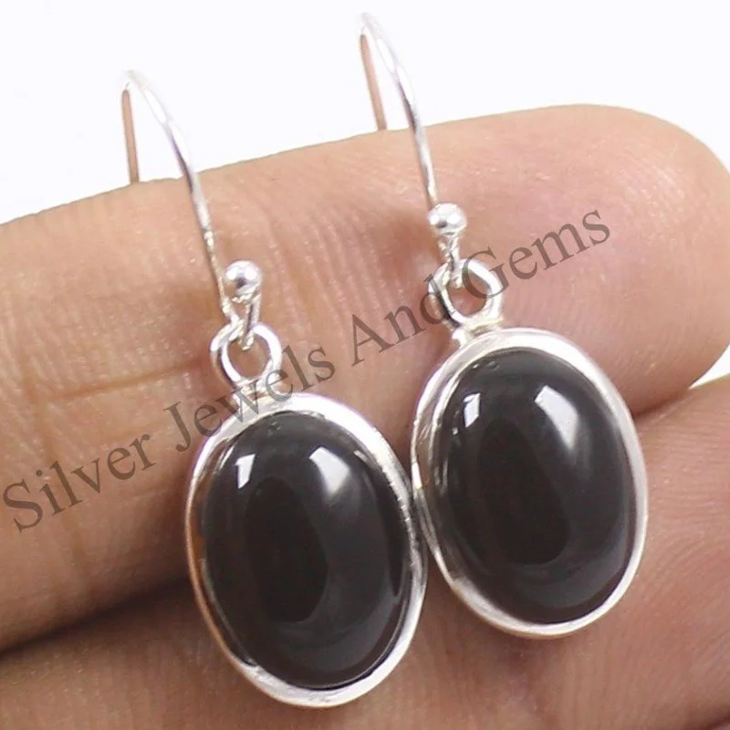 

Simple and Fashionable Natural Black Onyx Earrings, Oval Black Onyx Earrings, Gift for Her