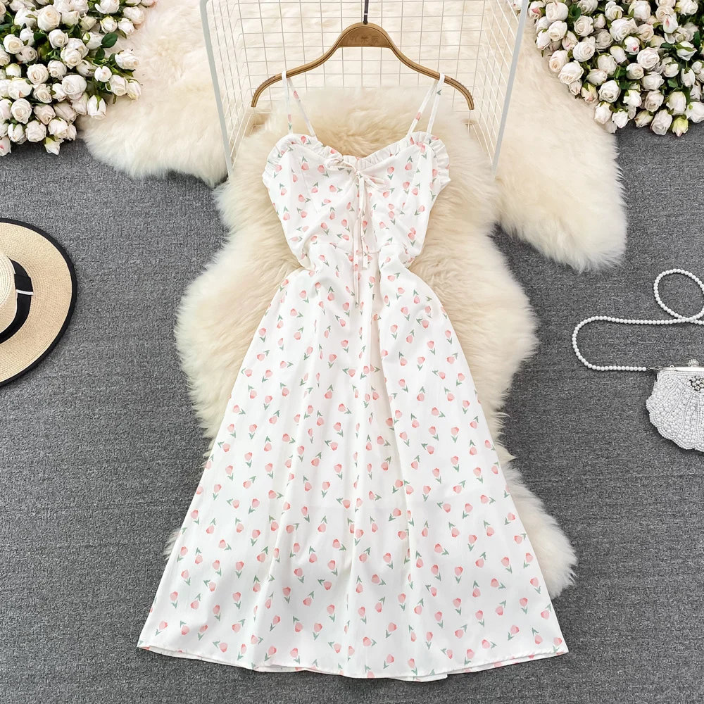 

Разбитое женское платье в стиле ретро, милое элегантное приталенное тонкое платье без рукавов с открытой спиной, платье для отдыха