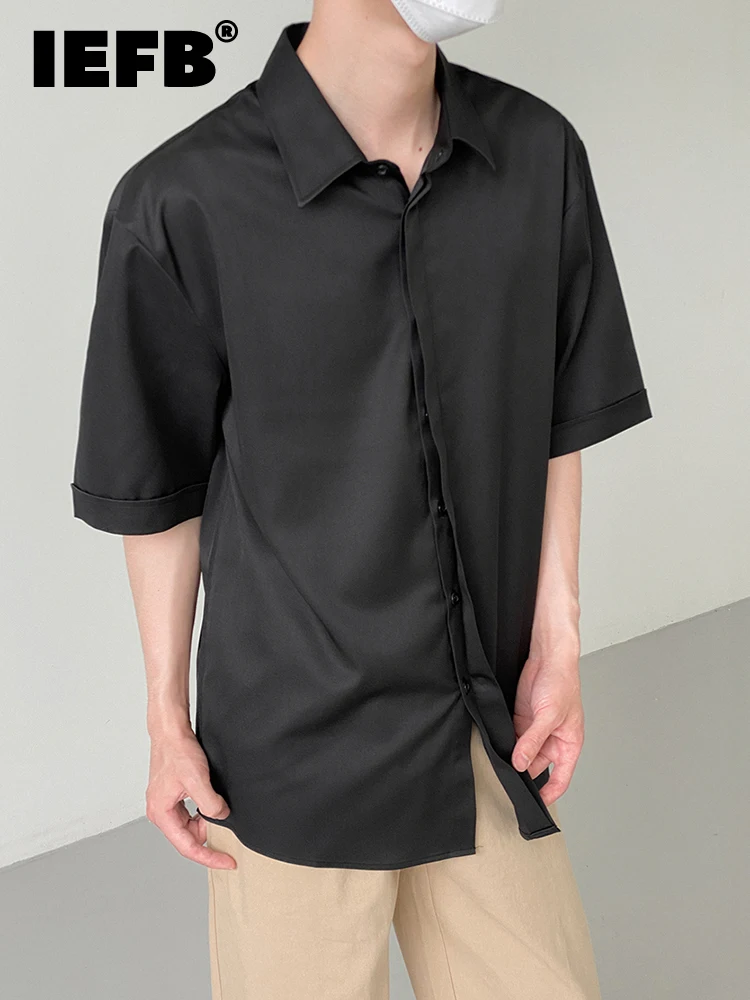 

IEFB Solid Color Short Sleeve Men's Shirt Summer Style Loose Simple Darkwear Placket Casual Korean Fashion Male Tops 9A4355