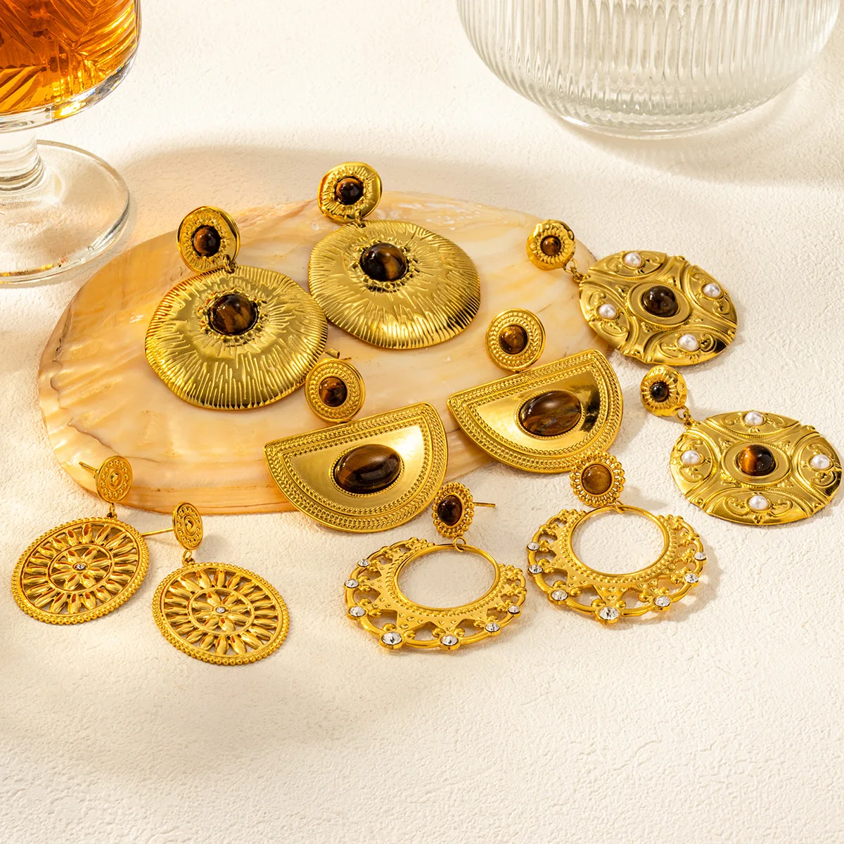 Висячие серьги HangZhi из натурального камня в богемном стиле коричневый камень