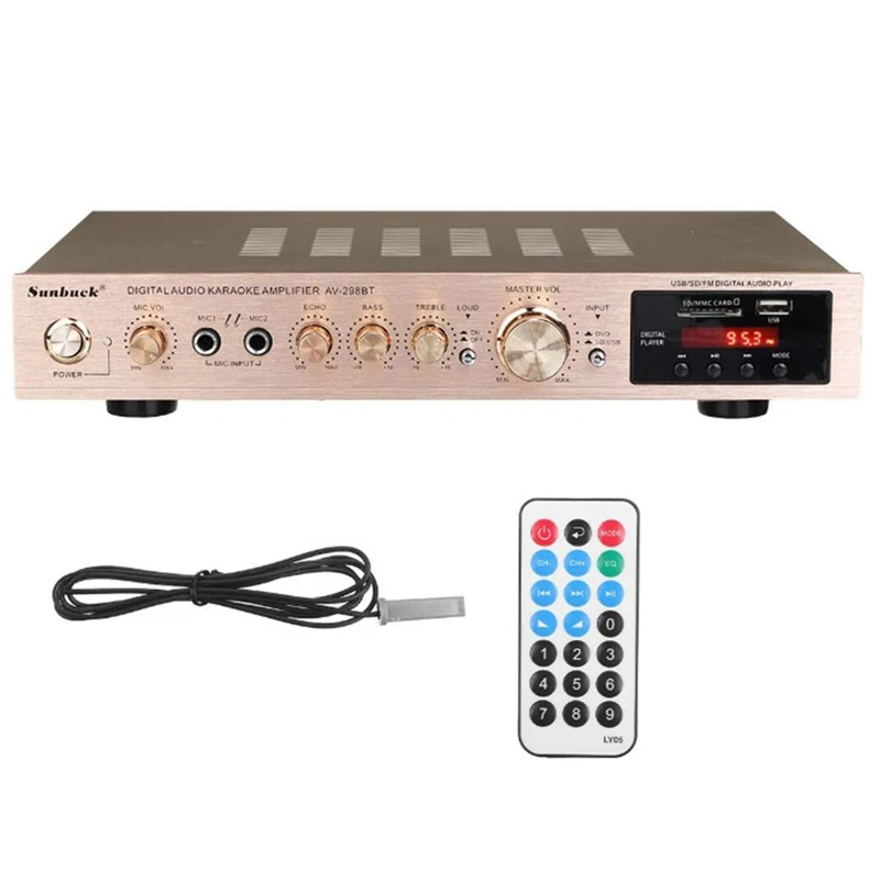

SUNBUCK Bluetooth 5 Channel FM Amplifier with Remote Control Support SD MMC USB LCD Display Audio HiFi Amplifiers(Gold)EU Plug