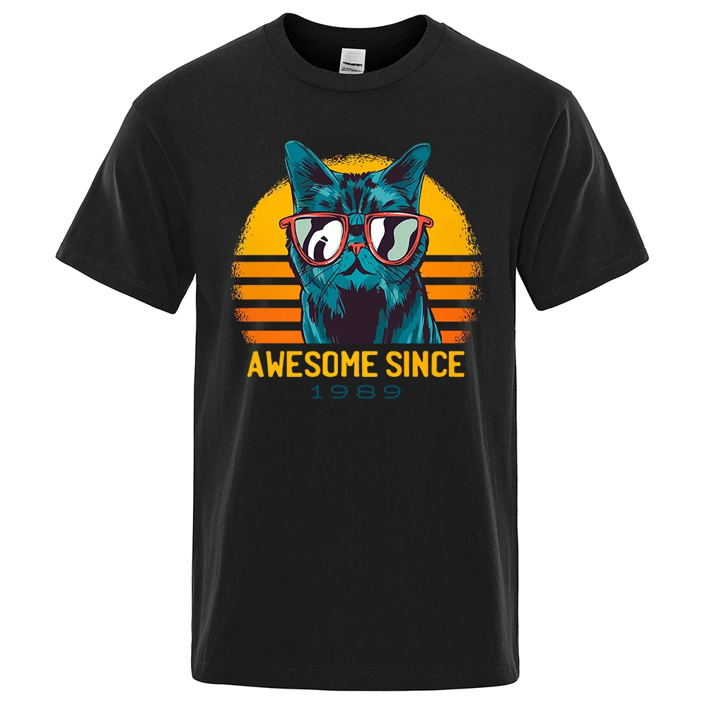 

Awesome Since 1989 Sunset Sunglasses Cool Cat Tops Man Casual Loose Tshirts Soft Summer T-Shirts Casual Brand Mens Short Sleeve