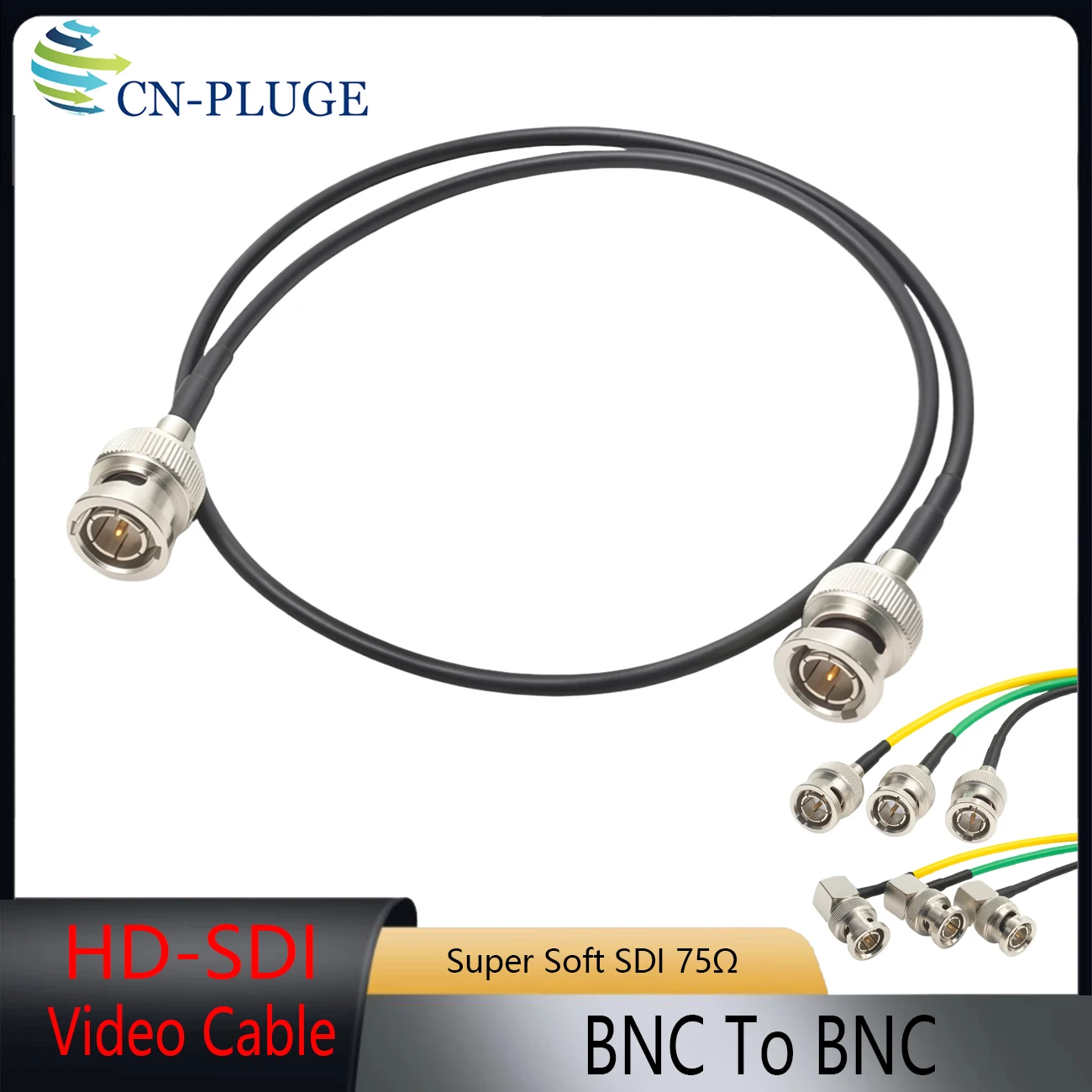 Фото Гибкий коаксиальный кабель RG174 75 Ом SDI с угловым разъемом BNC-BNC, HD-SDI 3G-SDI, цифровой видеокабель, доступен в различных цветах №1