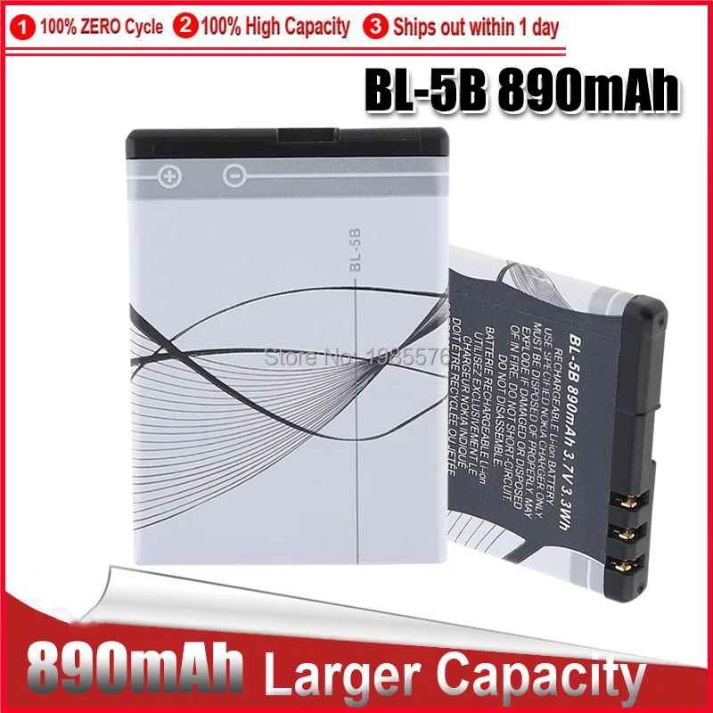 New 890mAh BL-5B BL 5B High Capacity Battery for Nokia 3220 3230 5140 5140i 5200 5300 5500 6020 6021 6060 N83 N90 BL-5B Battery