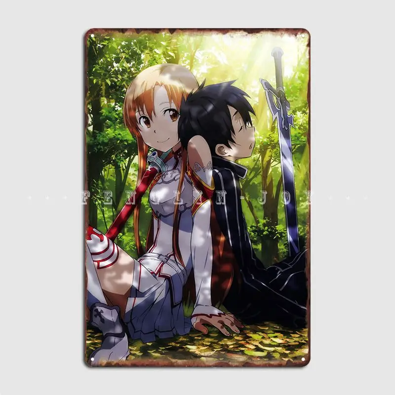 

Kirito Asuna Sao Poster Metal Plaque Plaques Classic Cave Pub Cinema Kitchen Tin Sign Posters
