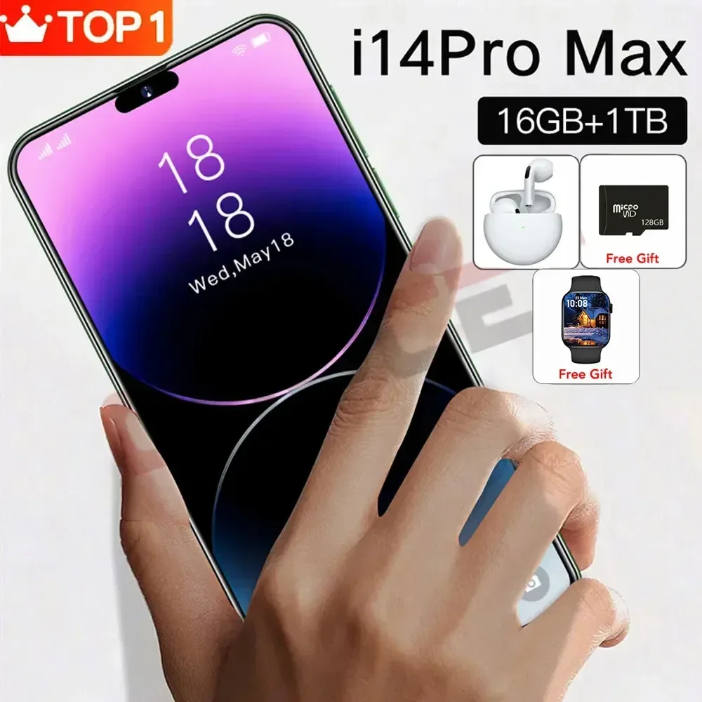 

I14 Pro Max Smartphone 6.7 Inch 16GB+1TB Global Version HD Cell Phone 8000mAh Original Mobile Phones 4G 5G Sim Android Cellphone