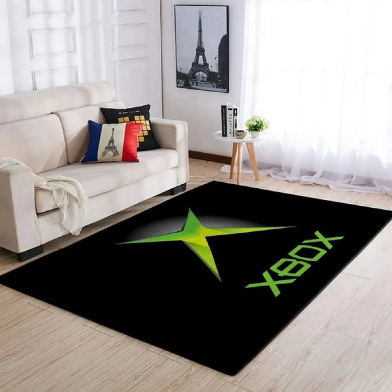 

Area Rug Game Rug Gamer Anti-Slip Living Room Rug Xbox Letter Black Rug Large Size Playroom Rug Door Mat Bathroom Mat