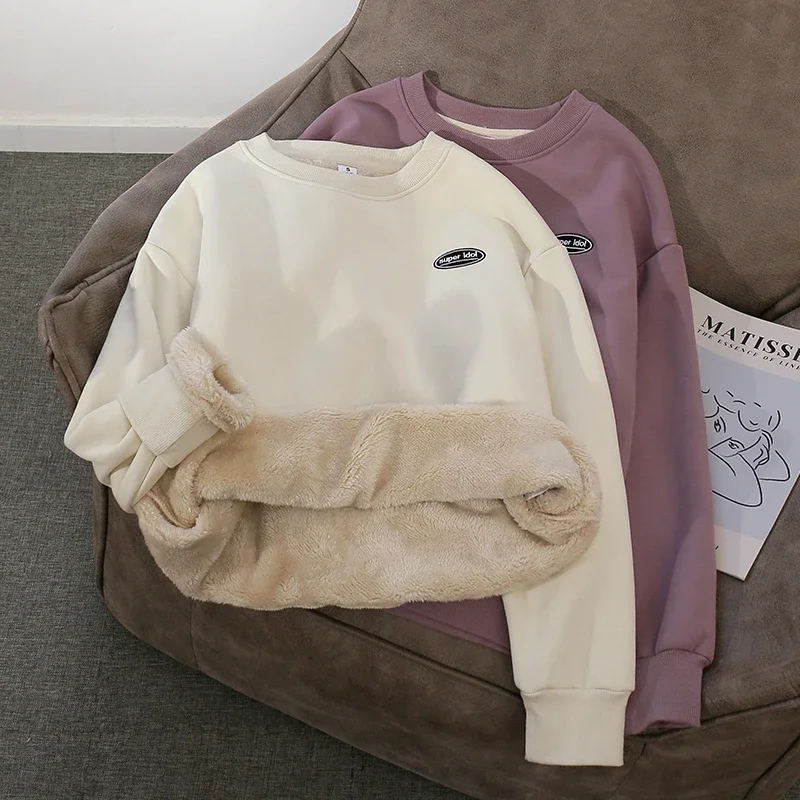 

2023 Autumn and Winter New Style Warm -up and Velvet Round Necklasses Without Hatless Lambskin Sweater Female